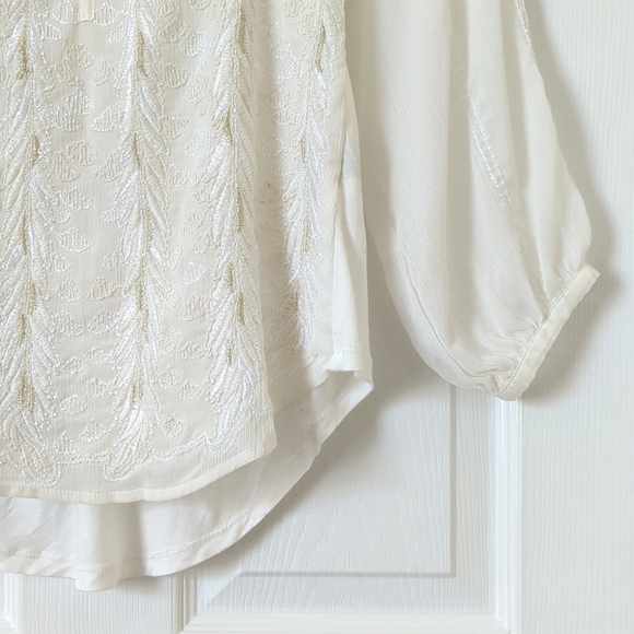 Tiny Anthropologie Jasmine Vine Embroidered Split Scoop Neck Peasant Top Ivory M - Picture 9 of 13